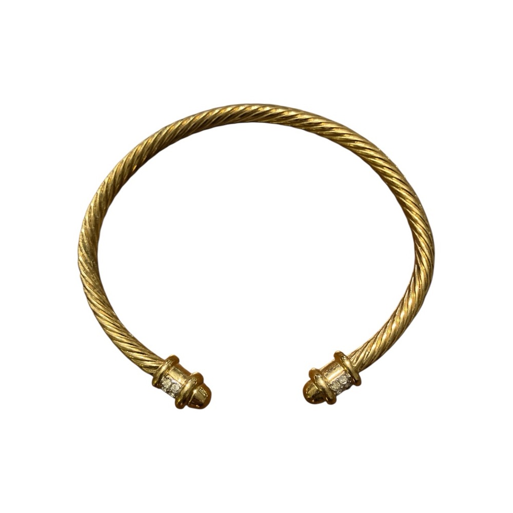 Gold-Tone  Twisted Rope Design Torque Bangle Bracelet with Crystal End Caps